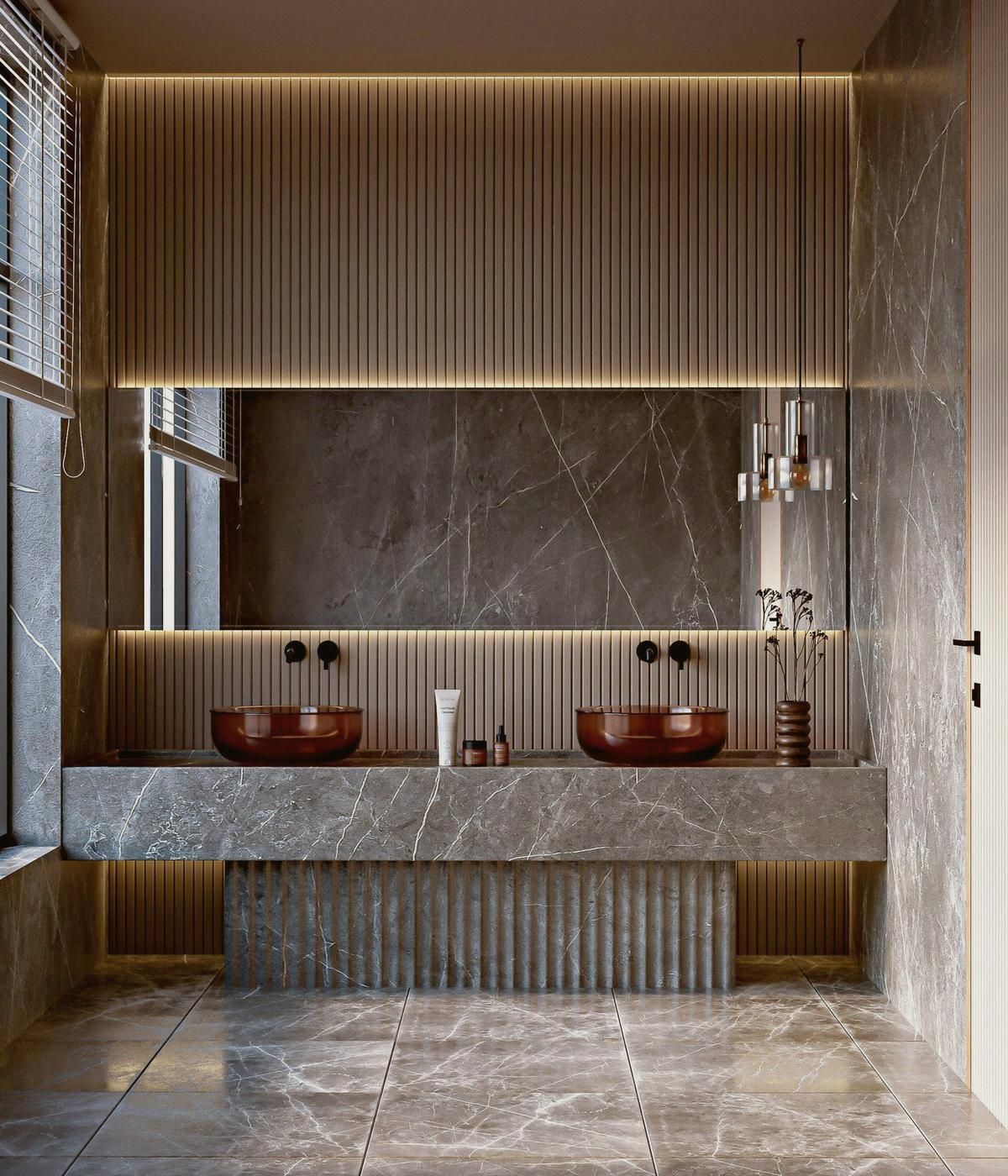 Dark stone bath